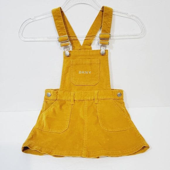 DKNY Toddler girl size 6x mustard overall dress - Picture 2 of 9